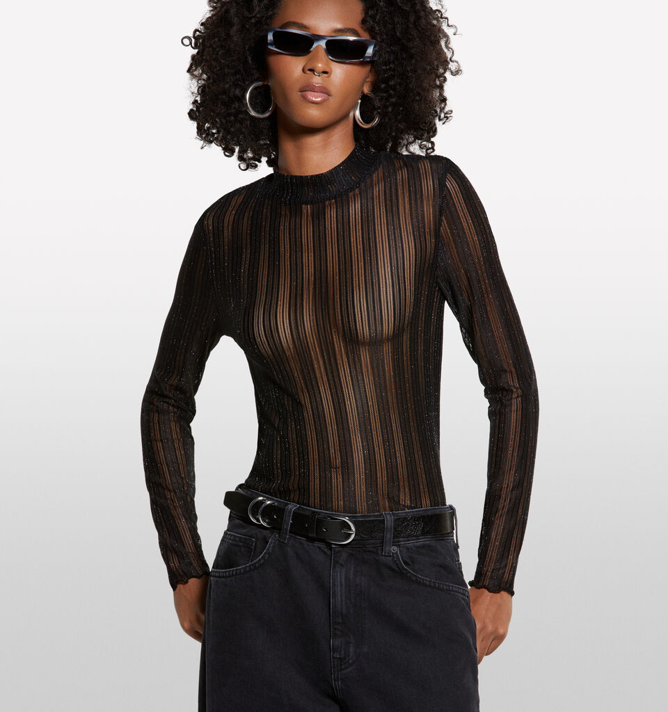 Μπλούζα διαφανής μαύρη - μπλουζάκια μακρυμάνικα γυναικεία - Μαυρο | Sisley image number 3